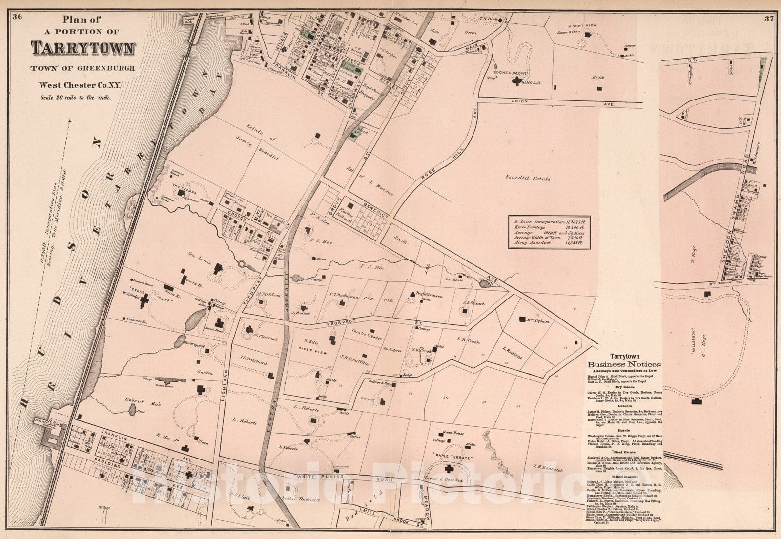Historic Map : Tarrytown, Westchester County, New York., 1872, Vintage Wall Art