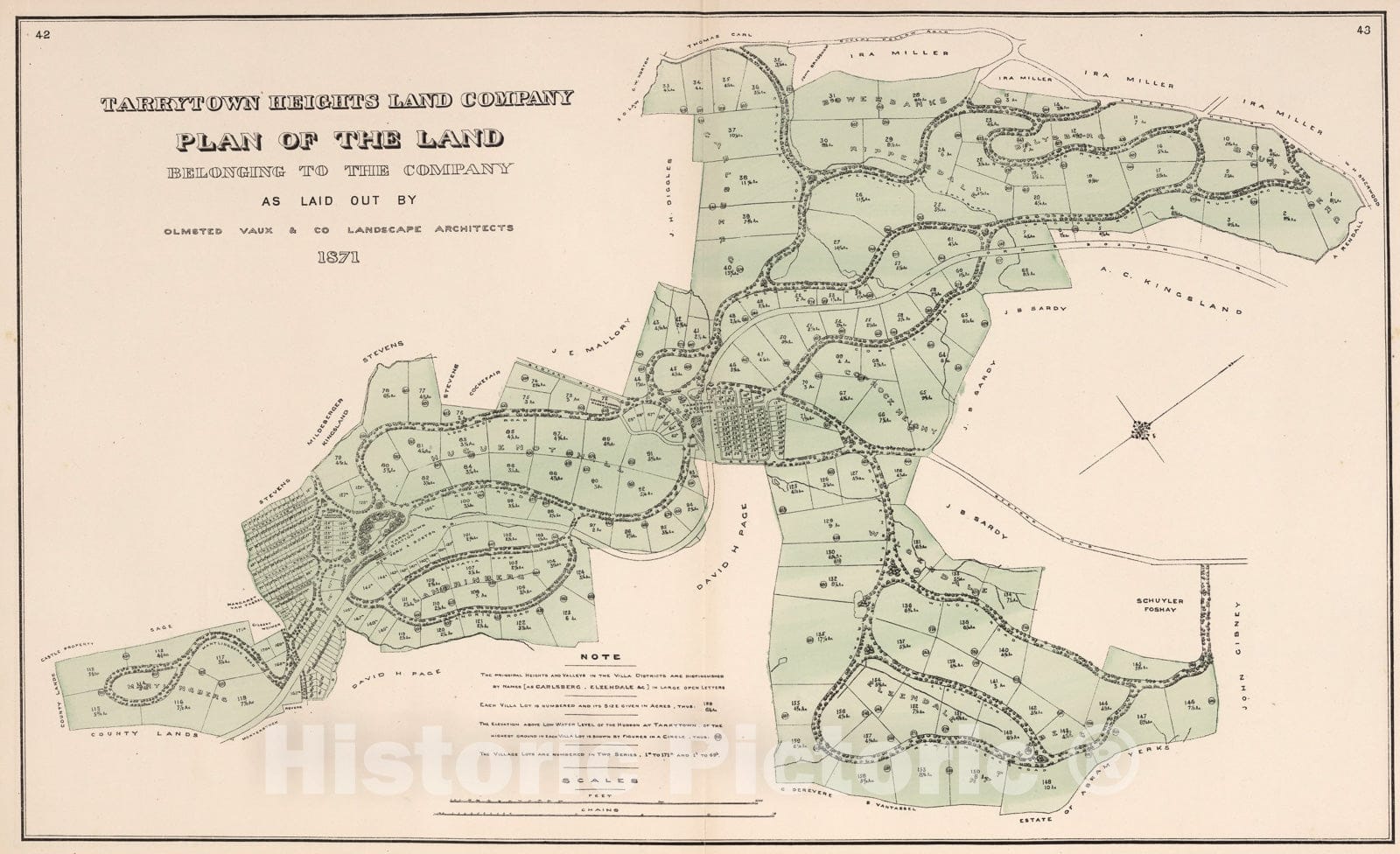 Historic Map : Tarrytown Heights Land Company., 1872, Vintage Wall Art