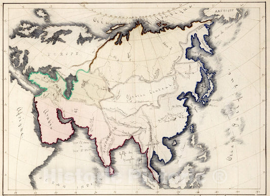 Historic Map : Asie Physique, 1844, Vintage Wall Art