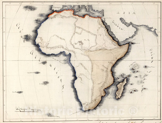 Historic Map : Afrique physique, 1844, Vintage Wall Art