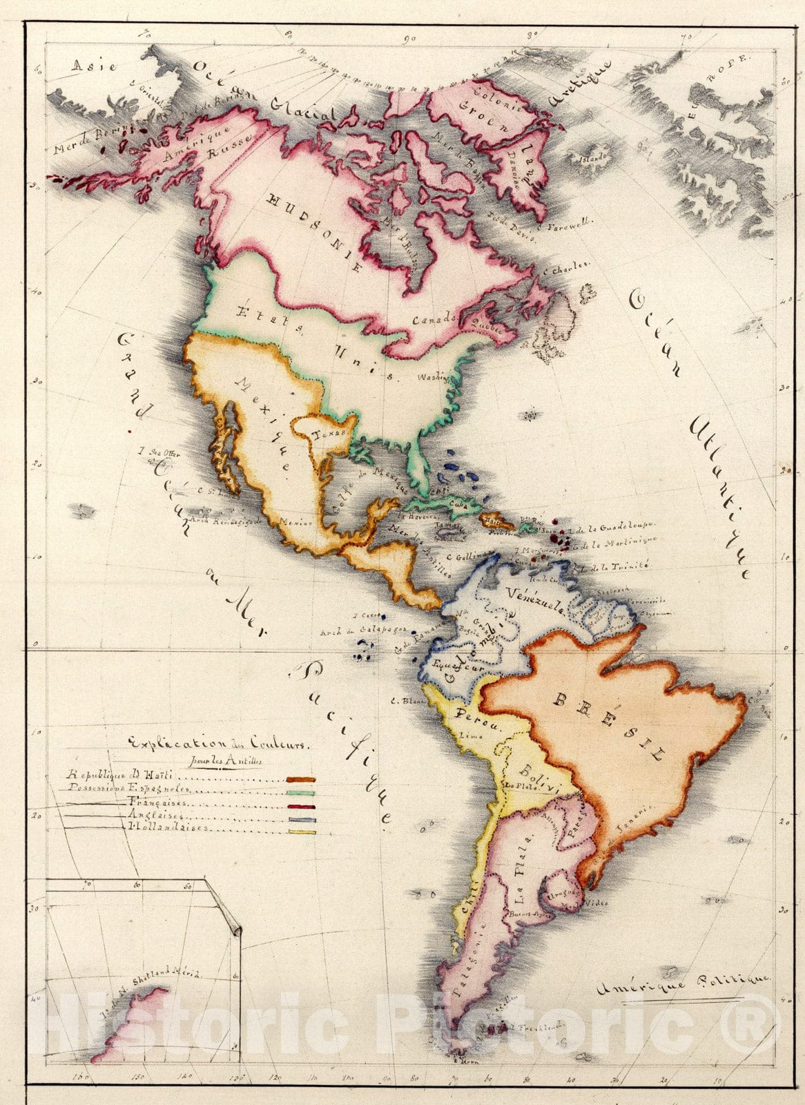 Historic Map : Amerique Politique, 1844, Vintage Wall Art