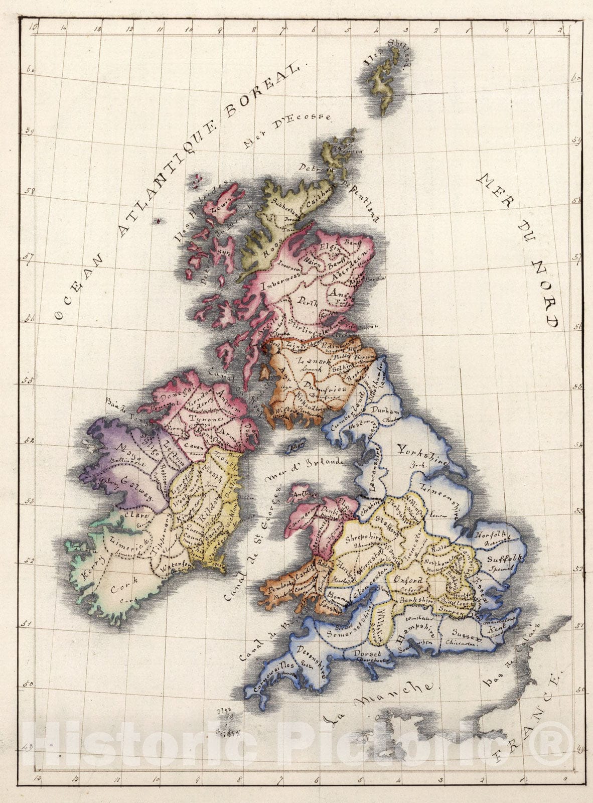 Historic Map : Iles Britanniques : Politiques, 1845, Vintage Wall Art