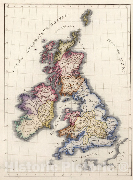 Historic Map : Iles Britanniques : Politiques, 1845, Vintage Wall Art