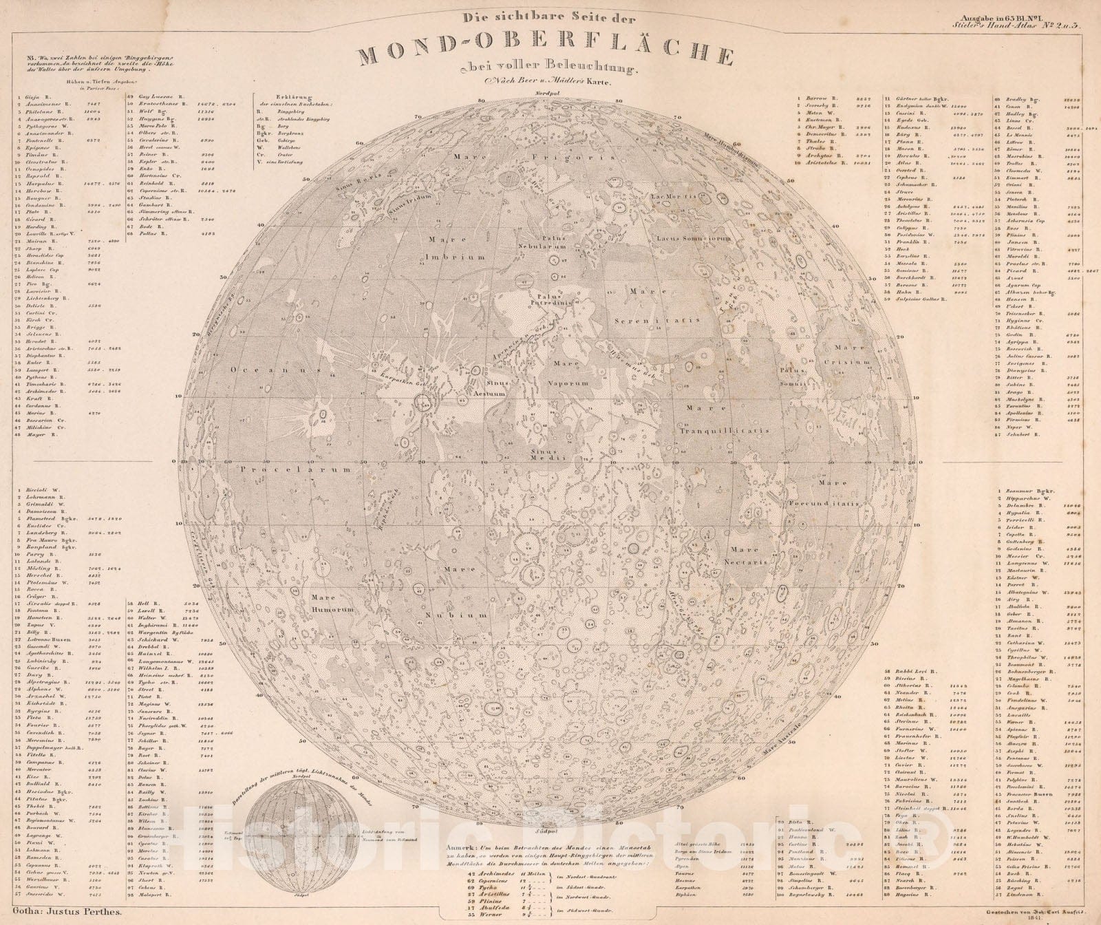 Historic Map : Die sichtbare Seite der Mond. (Moon)., 1841, Vintage Wall Art
