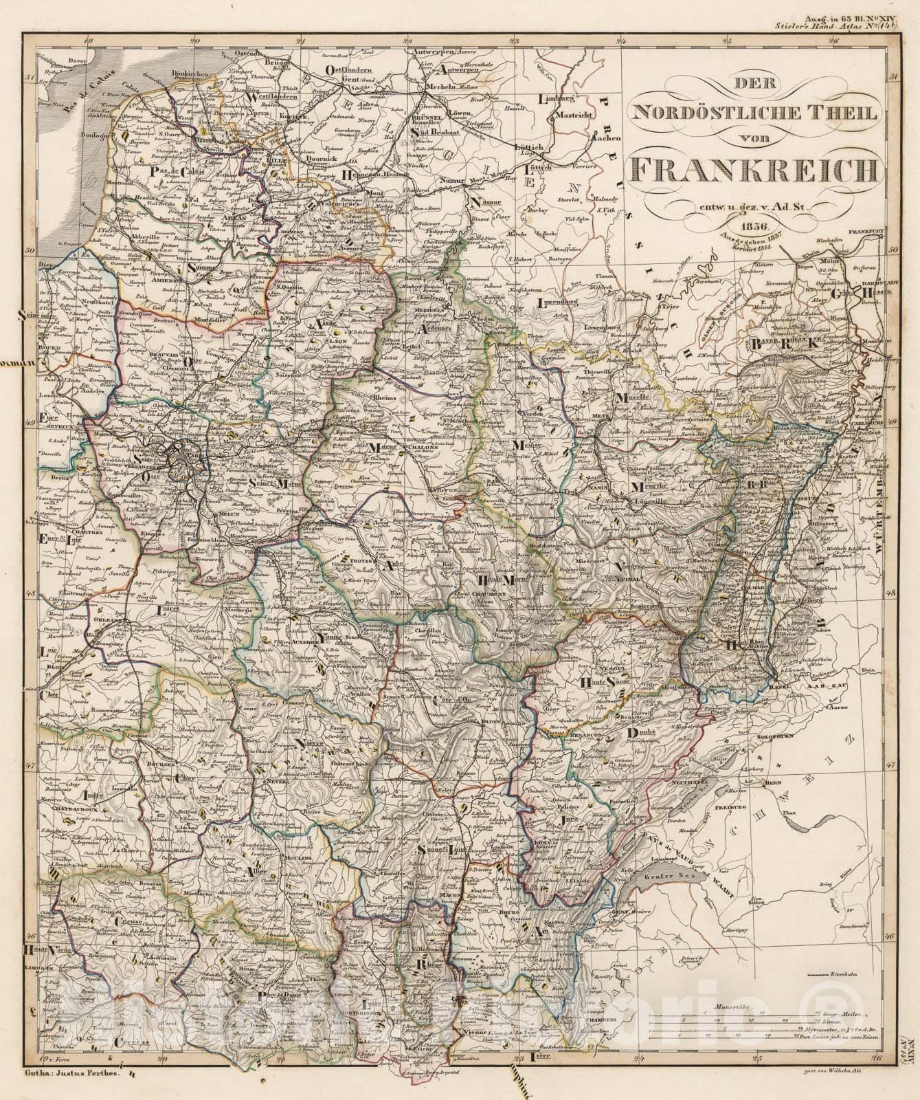 Historic Map : Der Nordostliche Theil von Frankreich. (Northeastern France)., 1851, Vintage Wall Art