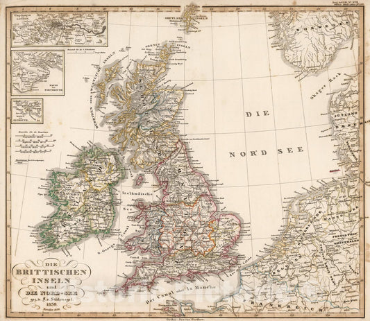 Historic Map : Die Brittischen Inseln und Die Nord-See. (British Isles and North Sea)., 1850, Vintage Wall Art
