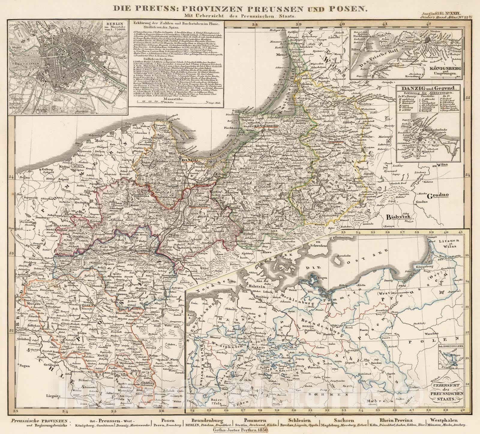 Historic Map : Die Preuss: Provinzen Preussen und Posen. (Prussia)., 1850, Vintage Wall Art