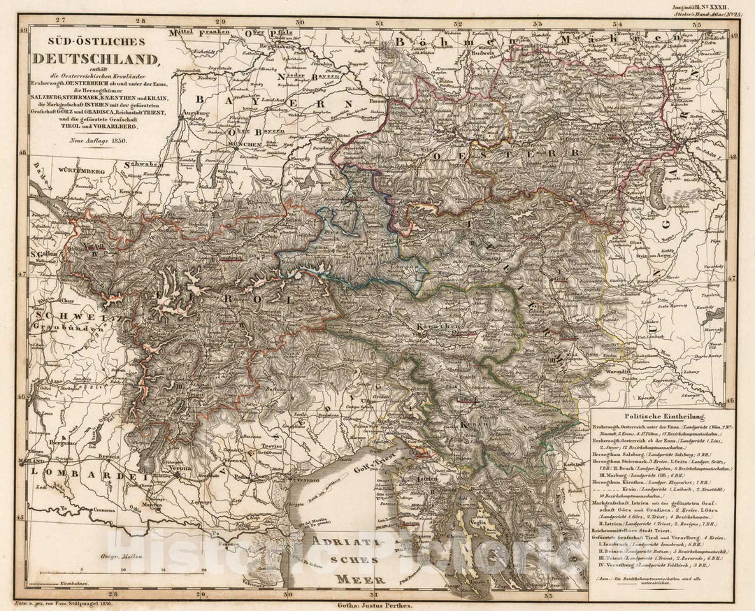 Historic Map : Sud-Ostliches Deutschland .... (Southeast Germany)., 1850, Vintage Wall Art