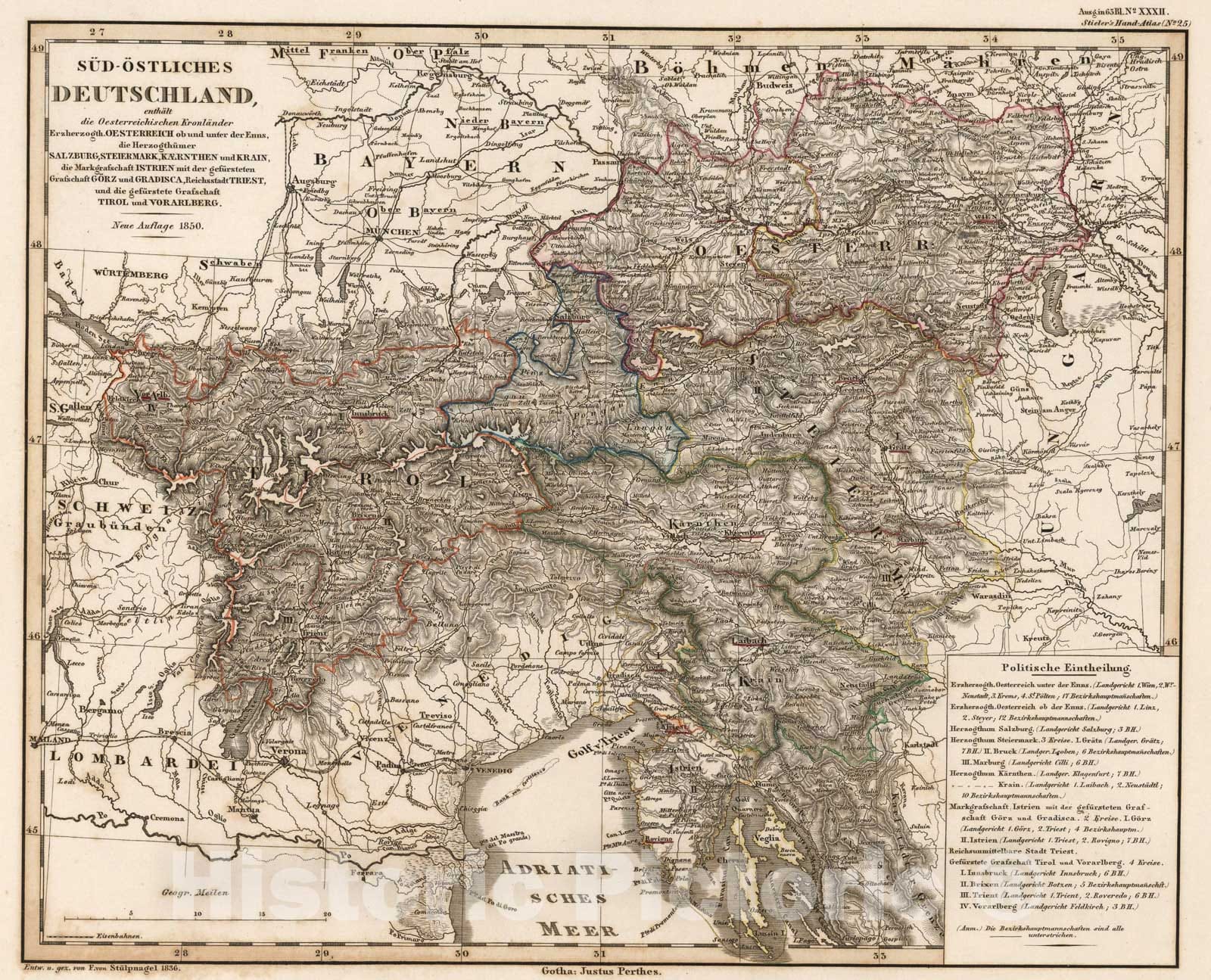 Historic Map : Sud-Ostliches Deutschland .... (Southeast Germany)., 1850, Vintage Wall Art