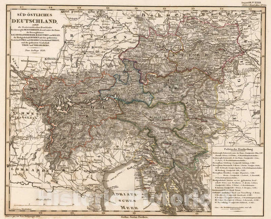 Historic Map : Sud-Ostliches Deutschland .... (Southeast Germany)., 1850, Vintage Wall Art