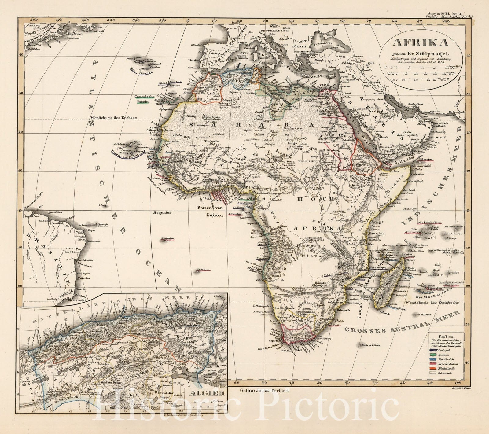 Africa - Plate No. LI, 1850 - Stieler's Hand-Atlas Map Print