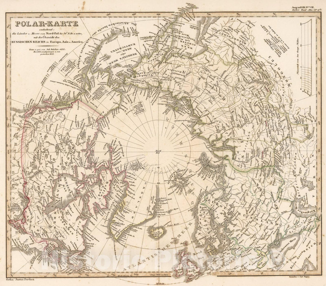 Historic Map : Polar-Karte. (Arctic)., 1850, Vintage Wall Art