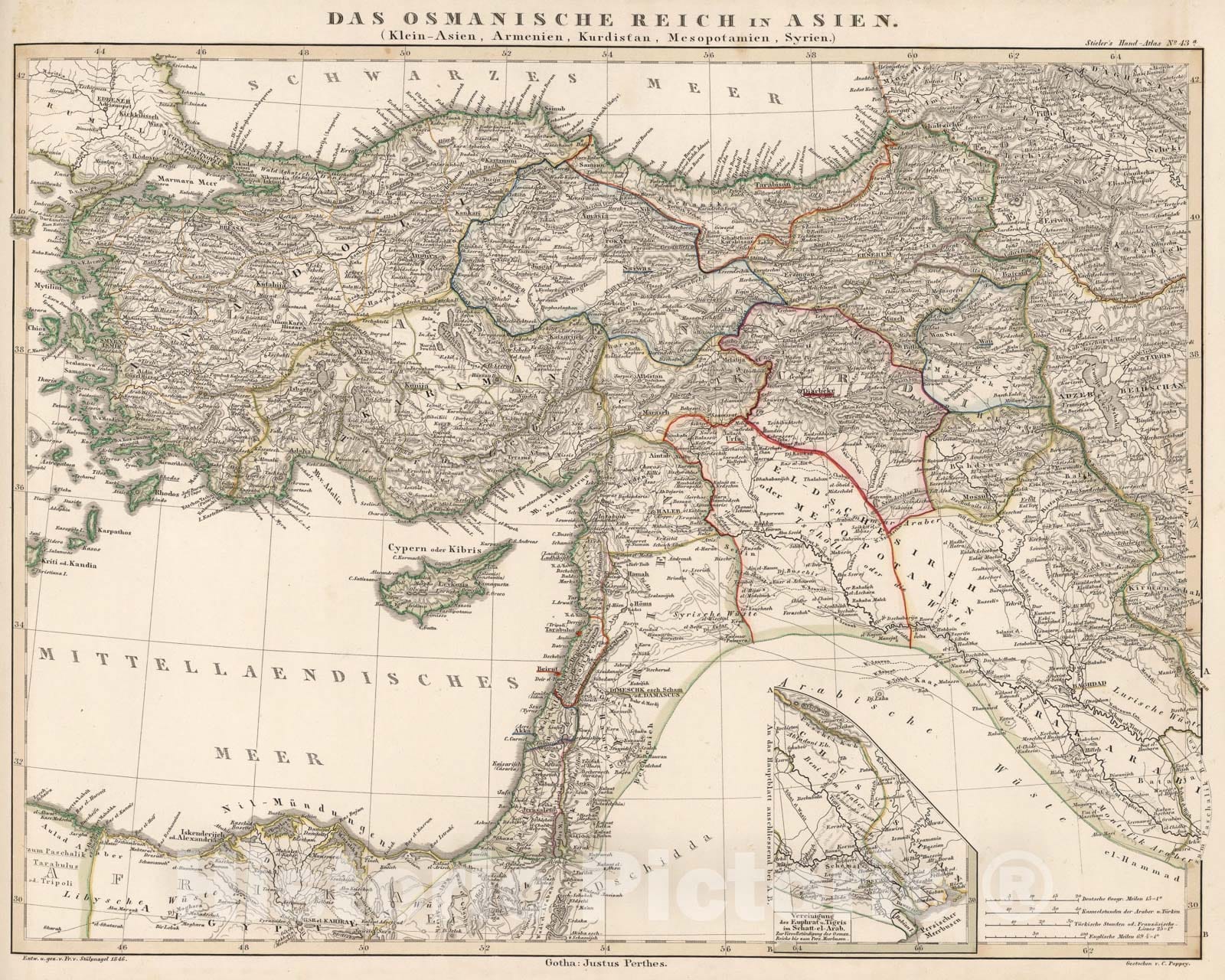 Historic Map : Das Osmanische Reich in Asien, (Ottoman Empire in Asia)., 1846, Vintage Wall Art