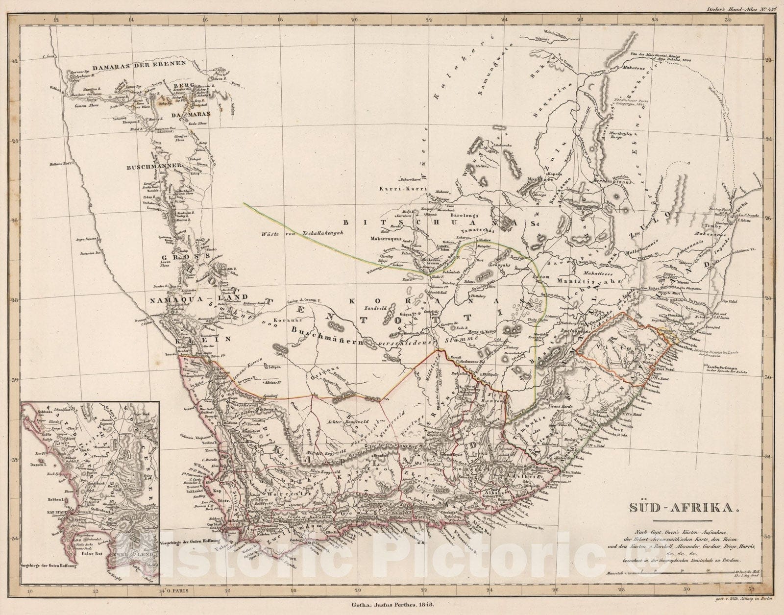 Historic Map : Sud-Afrika (South Africa)., 1848, Vintage Wall Art