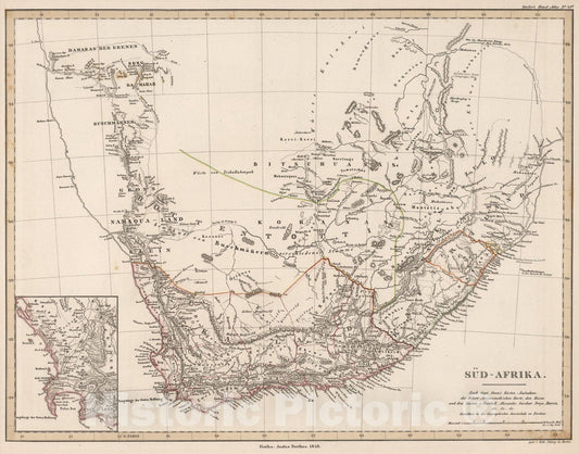 Historic Map : Sud-Afrika (South Africa)., 1848, Vintage Wall Art