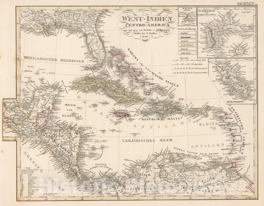 Historic Map : West-Indien Centro-Amerika. (West Indies and Central America)., 1850, Vintage Wall Art