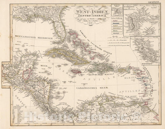 Historic Map : West-Indien Centro-Amerika. (West Indies and Central America)., 1850, Vintage Wall Art