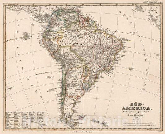 Historic Map : Sud-Amerika. (South America)., 1851, Vintage Wall Art