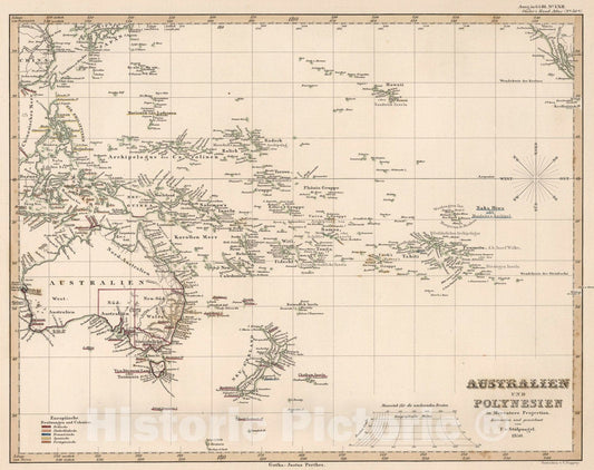 Historic Map : Australien und Polynesien (Australia and Polynesia)., 1850, Vintage Wall Art