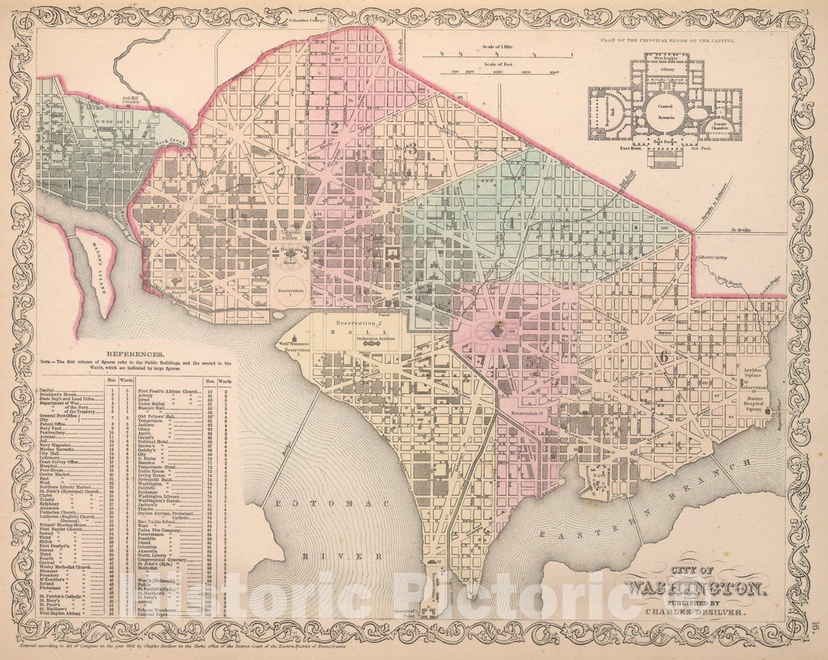 Historic Map : City of Washington, 1857, Vintage Wall Art