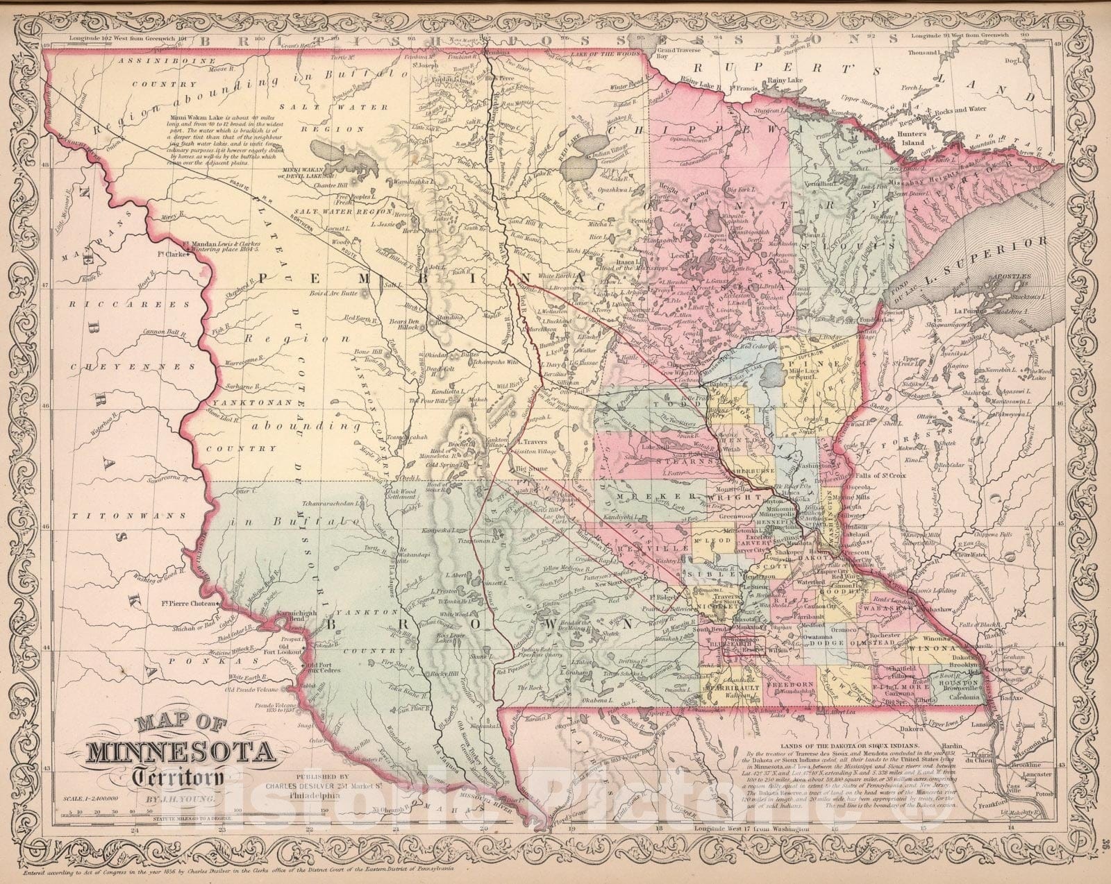 Historic Map : Map of Minnesota Territory, 1857, Vintage Wall Art