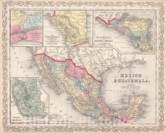 Historic Map : Mexico and Guatemala, 1857, Vintage Wall Art
