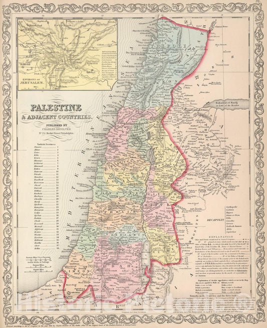 Historic Map : Palestine and Adjacent Countries, 1857, Vintage Wall Art