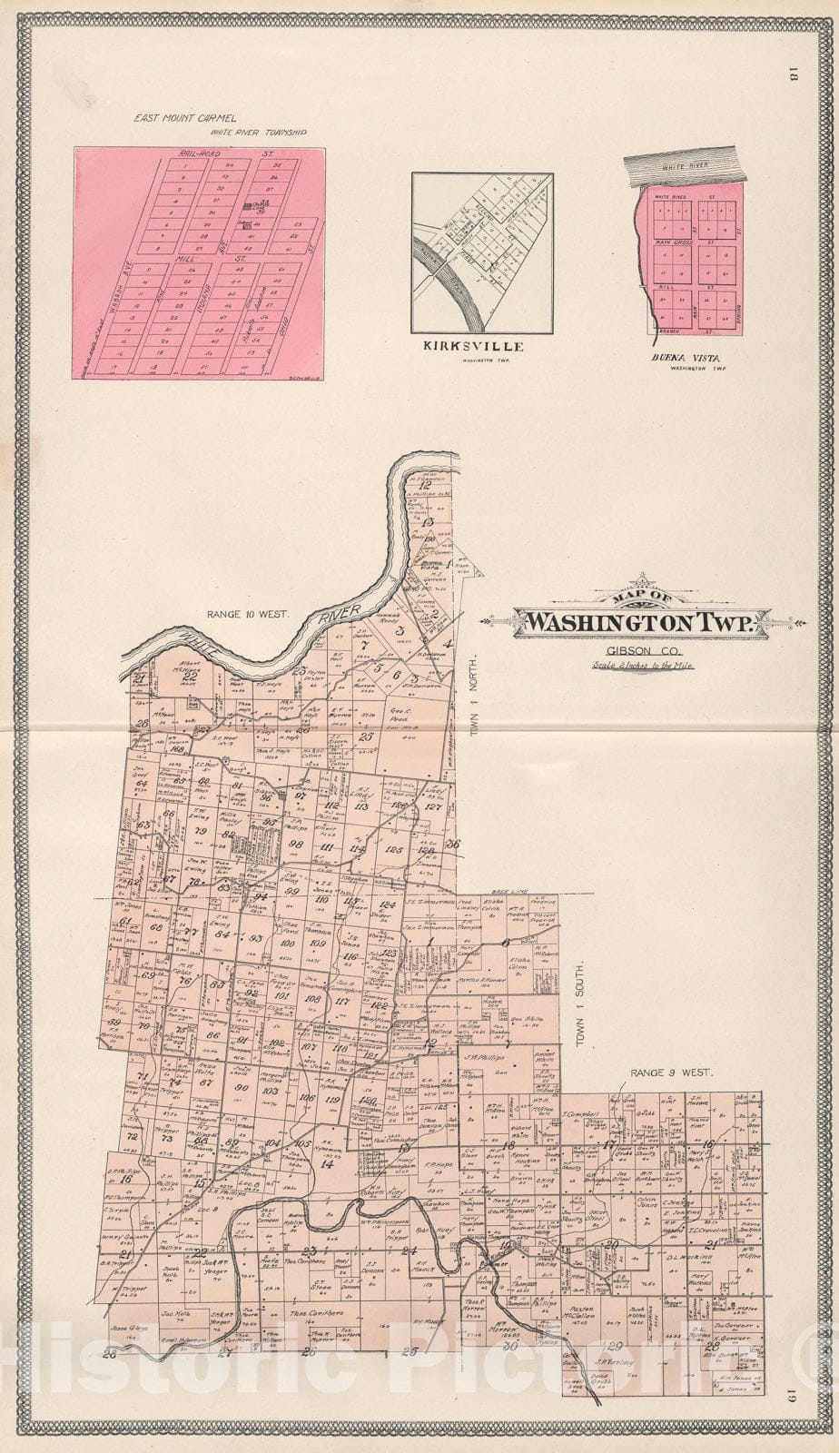 Historic Map : Washington Township, Gibson County, Indiana., 1899, Vintage Wall Art