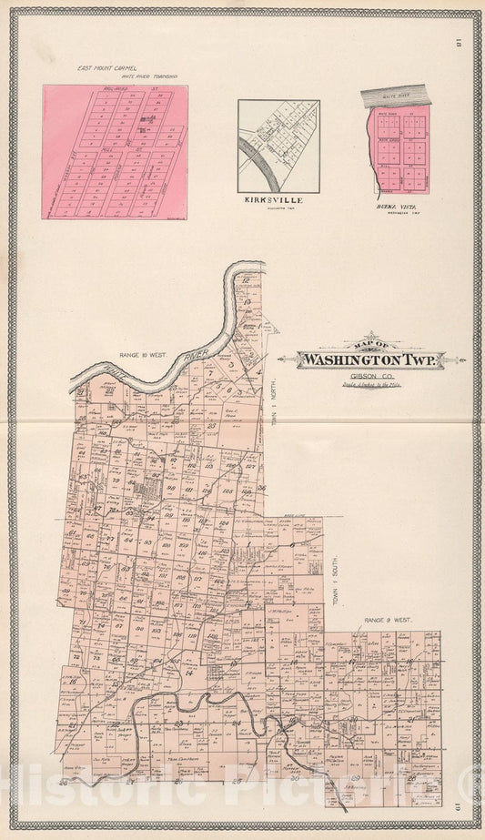 Historic Map : Washington Township, Gibson County, Indiana., 1899, Vintage Wall Art