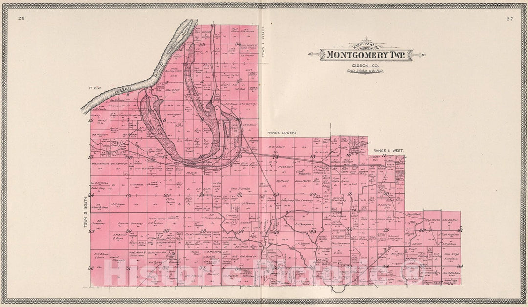 Historic Map : North Part of Montgomery Township, Gibson County, Indiana., 1899, Vintage Wall Art