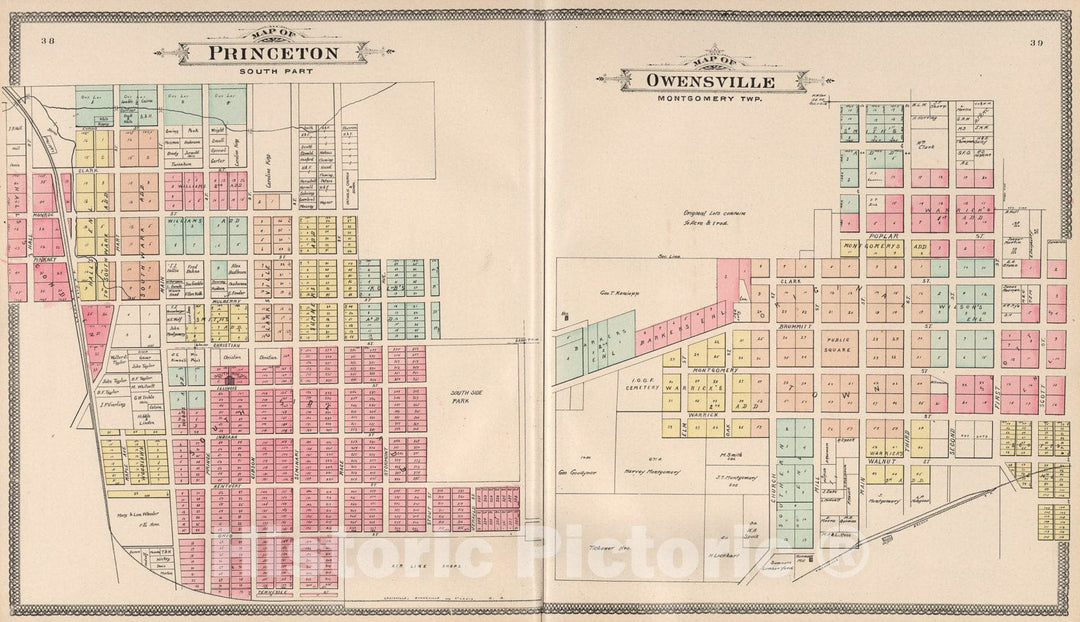 Historic Map : Princeton, South Part. Map of Owensville, Montgomery Township, Gibson County, Indiana., 1899, Vintage Wall Art