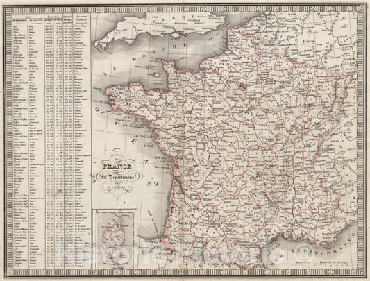 Historic Map : France, en eighty-six Departemens., 1839, Vintage Wall Art