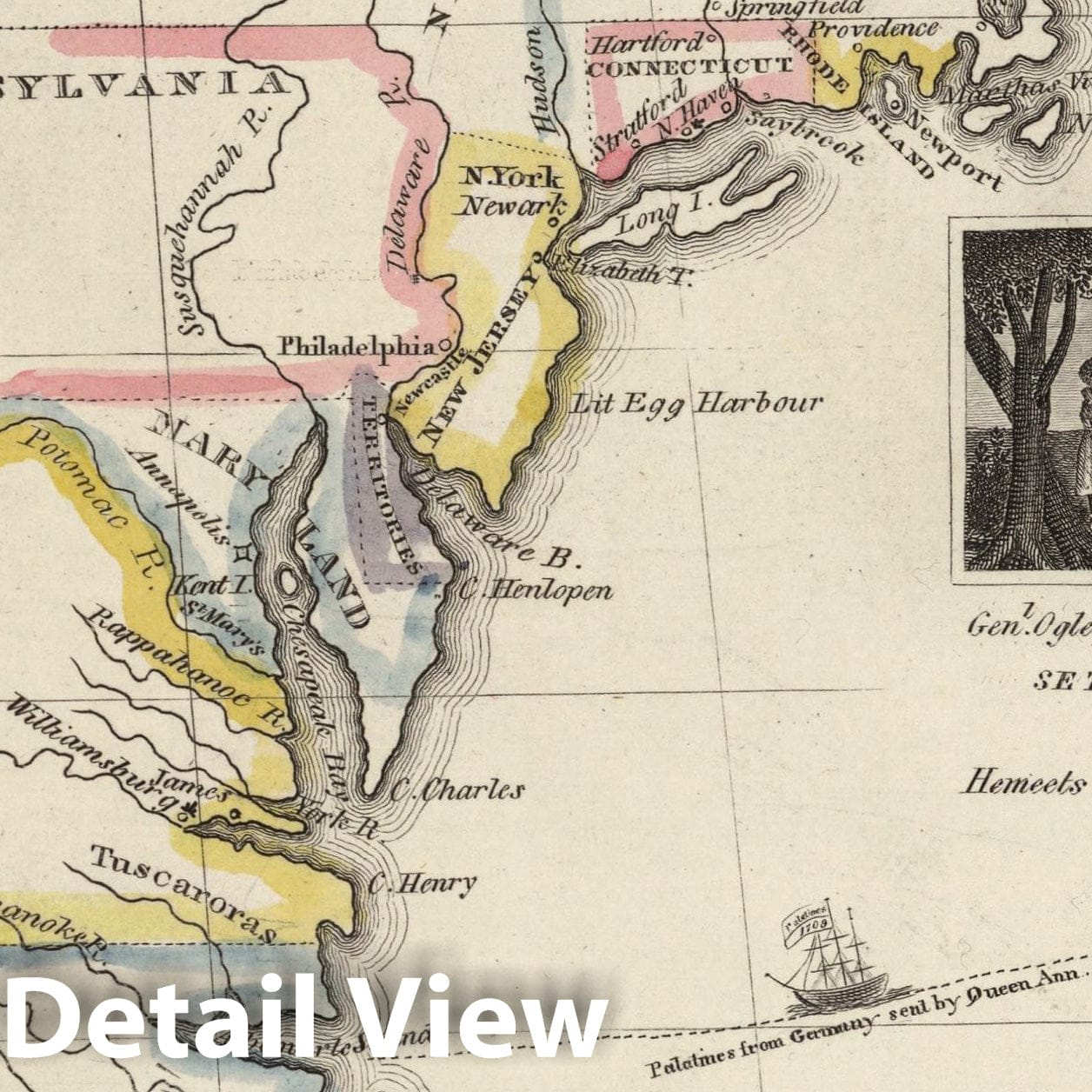 United States 1733 Map Print - Willard's History Atlas 1829
