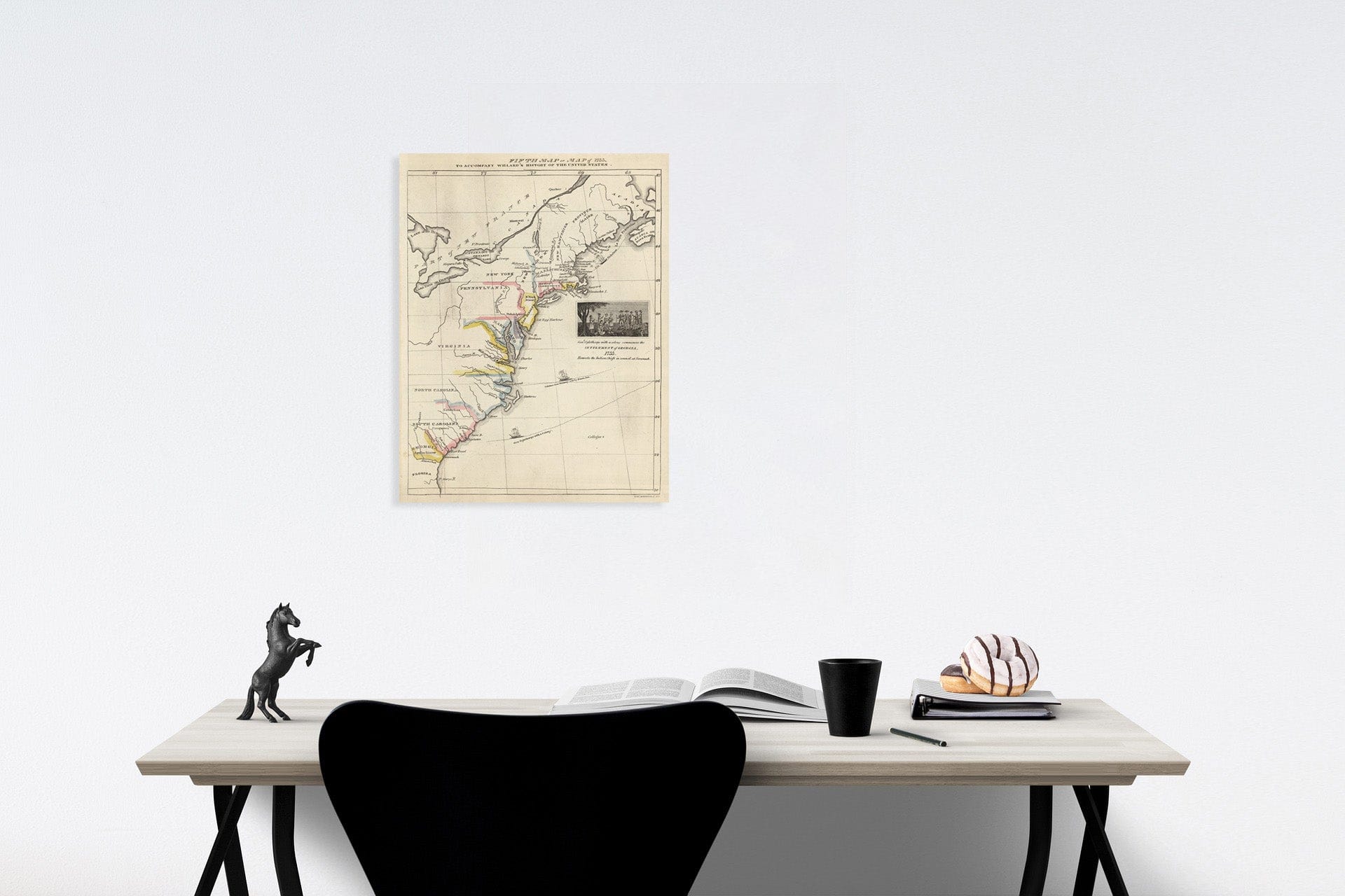 United States 1733 Map Print - Willard's History Atlas 1829