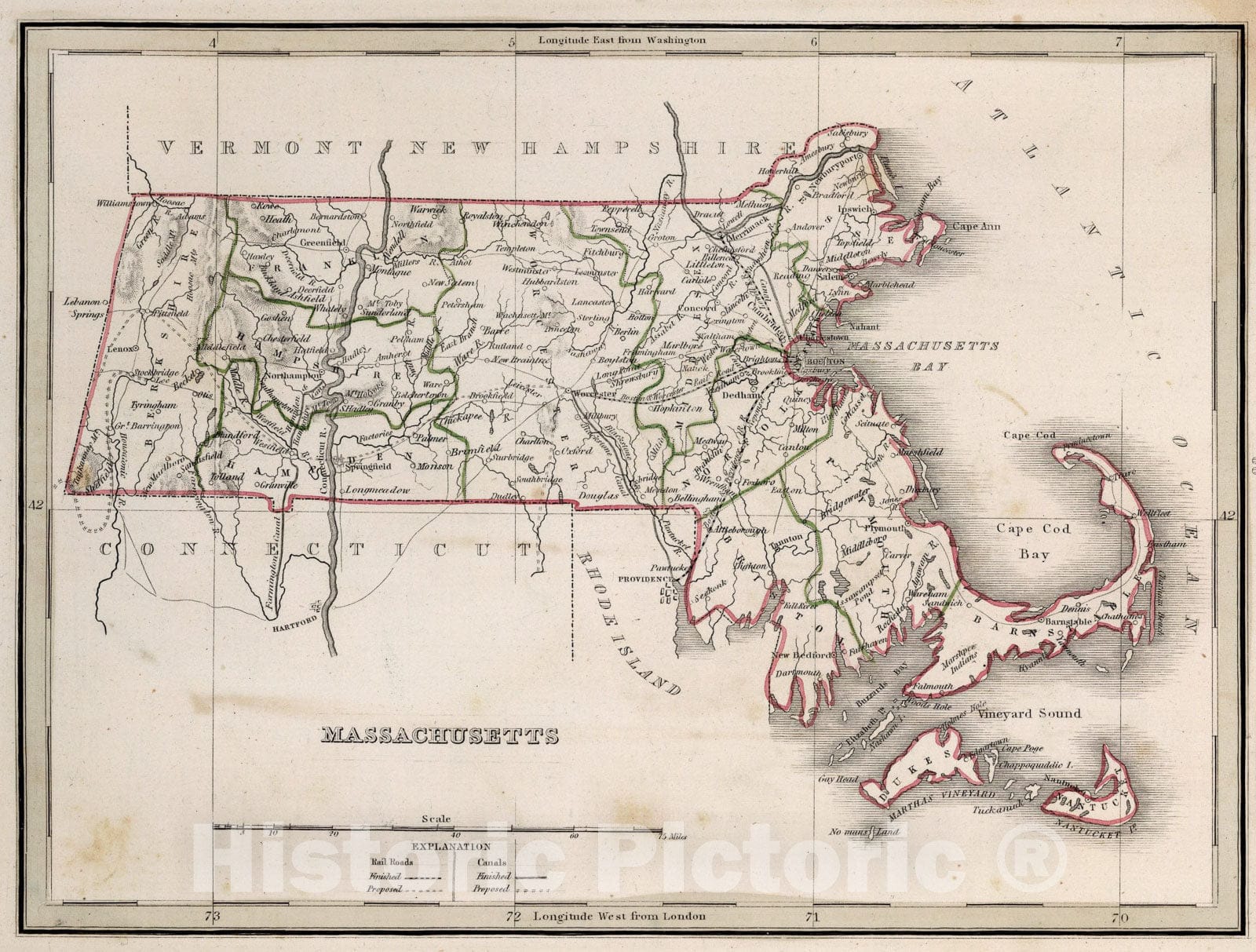 Historic Map : Massachusetts, 1838, Vintage Wall Art