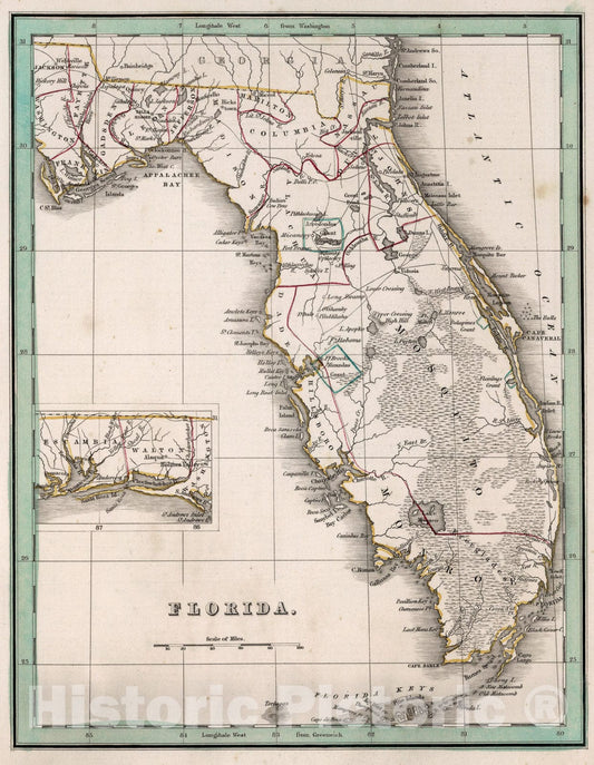 Historic Map : Florida, 1838, Vintage Wall Art