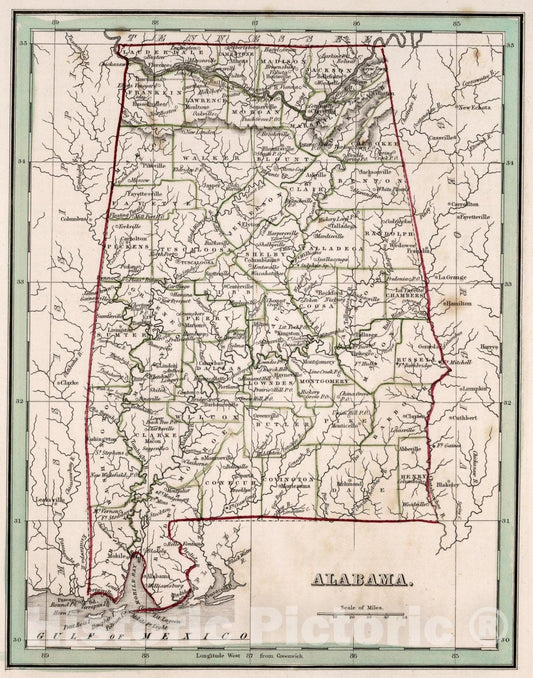 Historic Map : Alabama, 1838, Vintage Wall Art