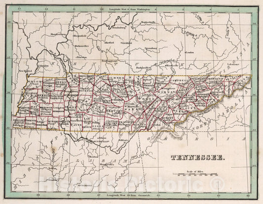 Historic Map : Tennessee, 1838, Vintage Wall Art