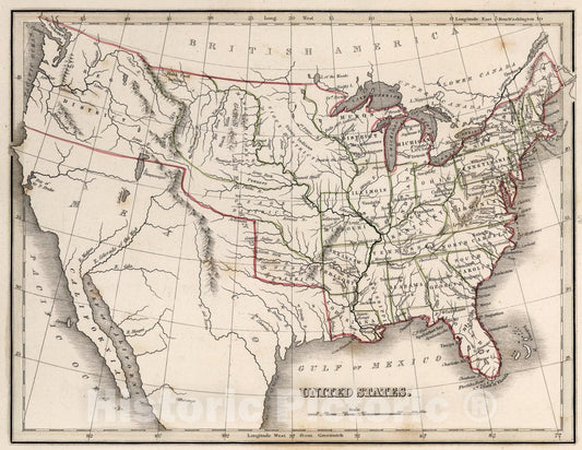 Historic Map : United States, 1838, Vintage Wall Art
