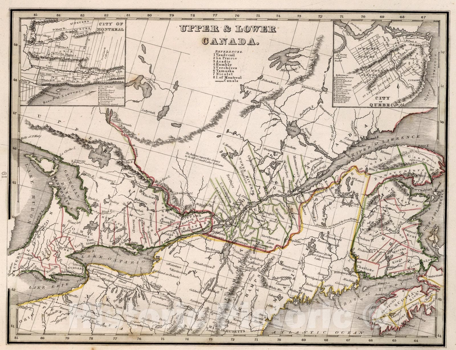 Historic Map : Upper & Lower Canada, 1838, Vintage Wall Art