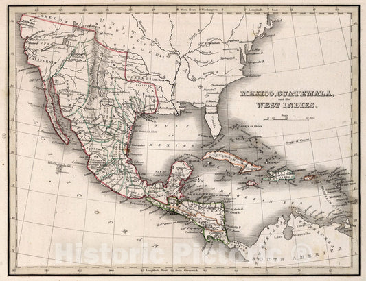Historic Map : Mexico, Guatemala and the West Indies, 1838, Vintage Wall Art