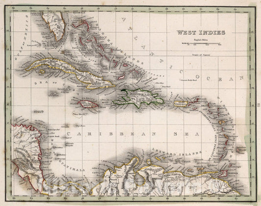 Historic Map : West Indies, 1838, Vintage Wall Art