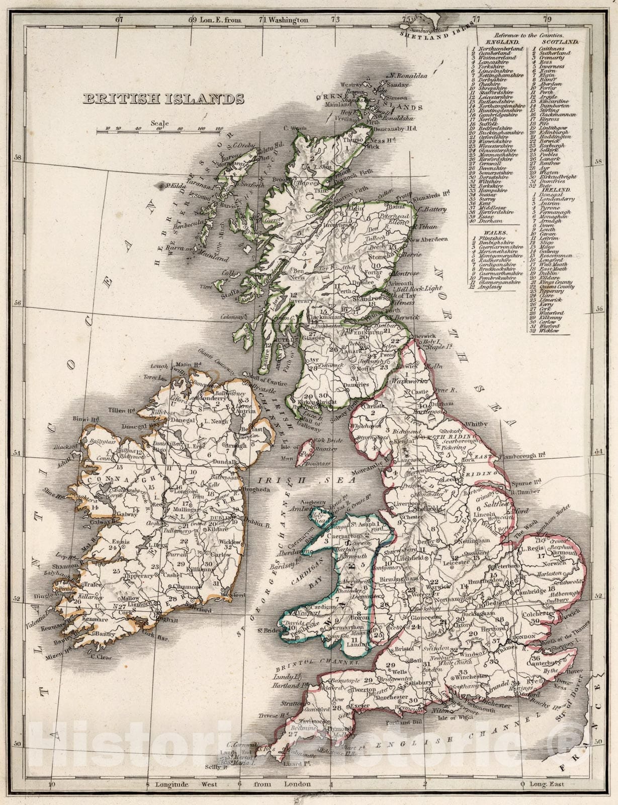 Historic Map : British Islands, 1838, Vintage Wall Art