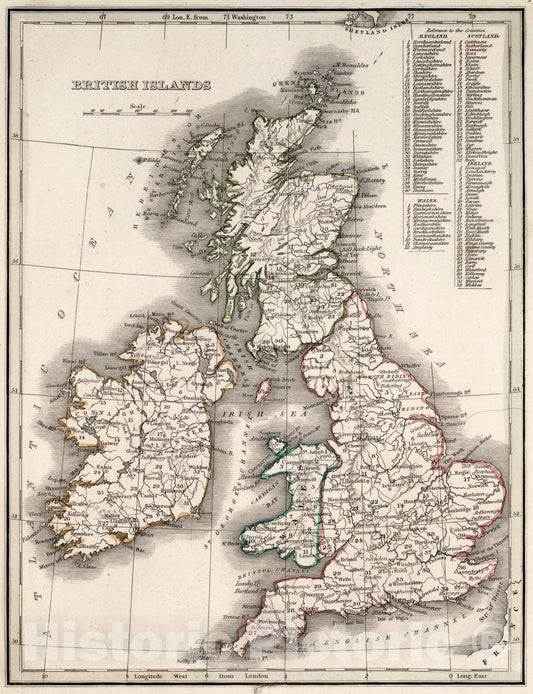 Historic Map : British Islands, 1838, Vintage Wall Art