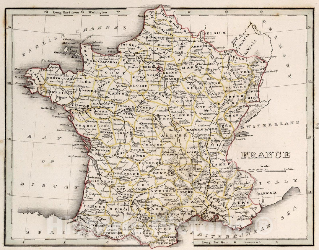 Historic Map : France, 1838, Vintage Wall Art