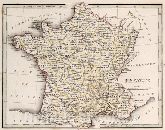 Historic Map : France, 1838, Vintage Wall Art