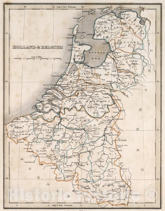 Historic Map : Holland & Belgium, 1838, Vintage Wall Art