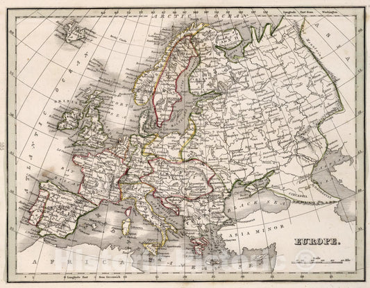 Historic Map : Europe, 1838, Vintage Wall Art