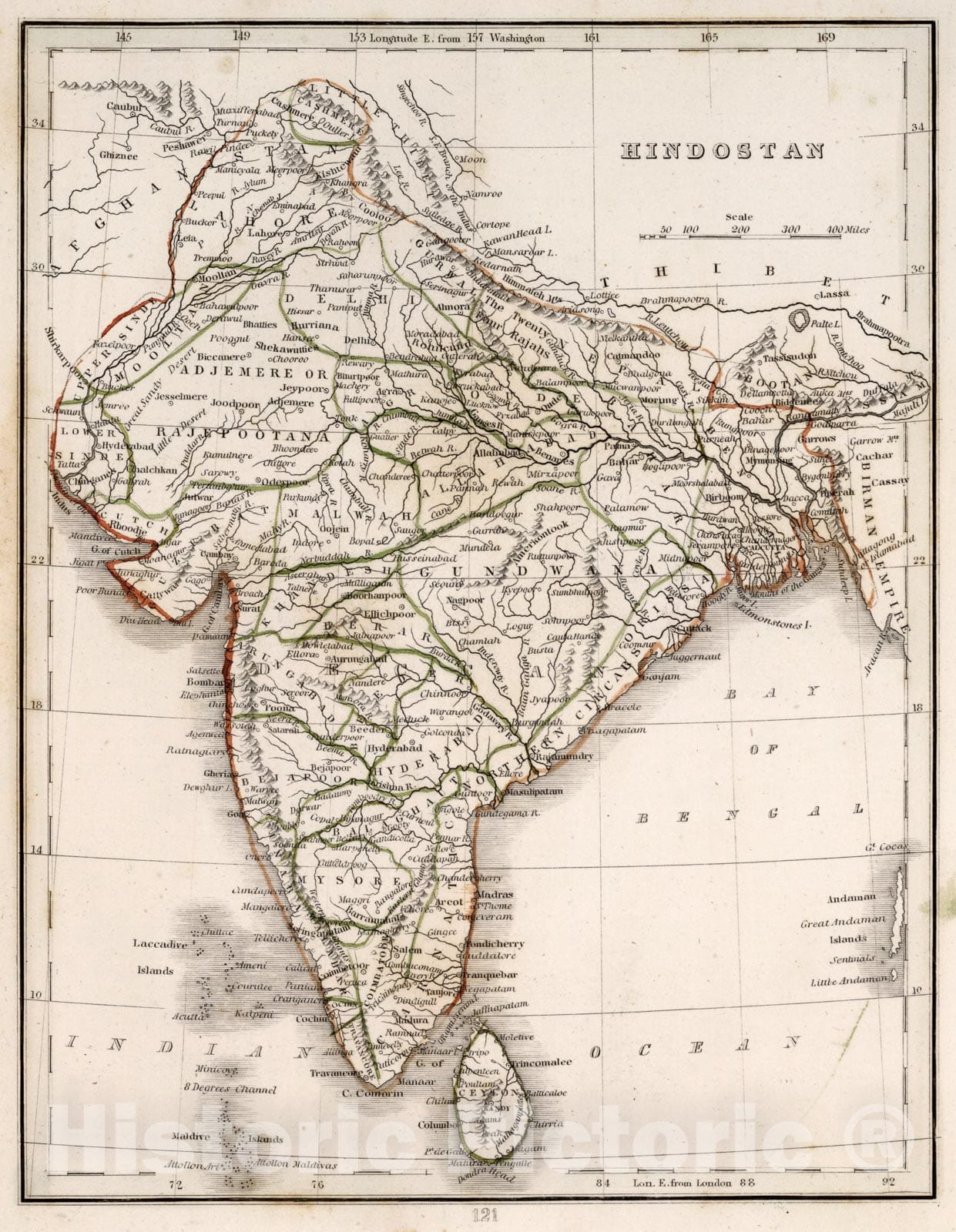 Historic Map : Hindostan, 1838, Vintage Wall Art
