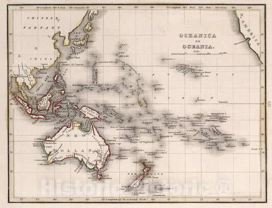 Historic Map : Oceanica or Oceania, 1838, Vintage Wall Art